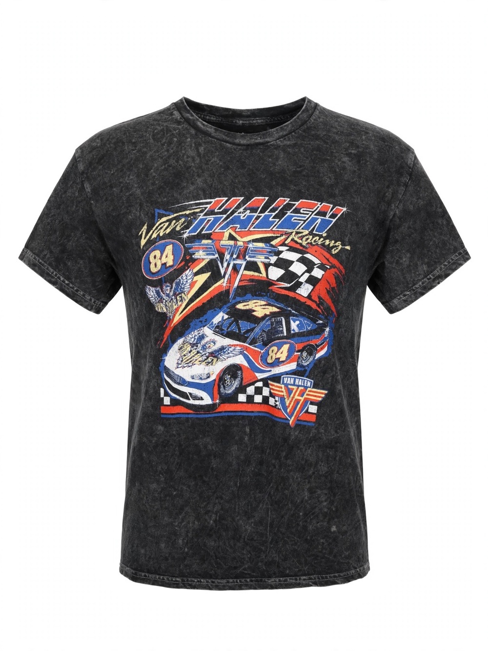 Van Halen 84 Racing Acid Wash T-Shirt L Black 100% Cotton NASCAR Graphic ©2023